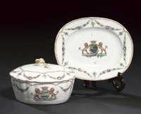 Qianlong A famille rose armorial small cover and stand lobed tureen